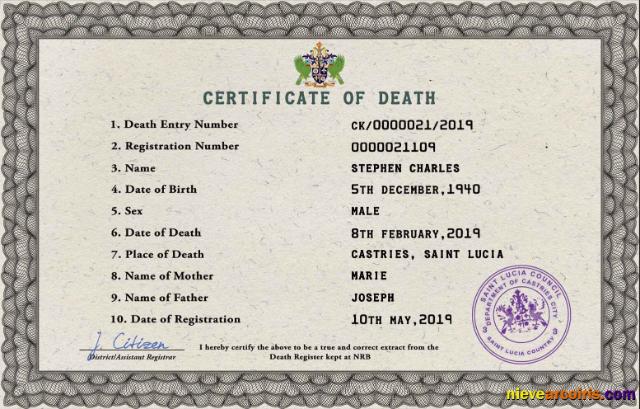 Saint Lucia vital record death certificate